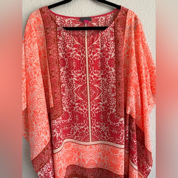 Vince Camuto small bat wing shawl bathing suit cover blouse Red Orange Top - Picture 2 of 6